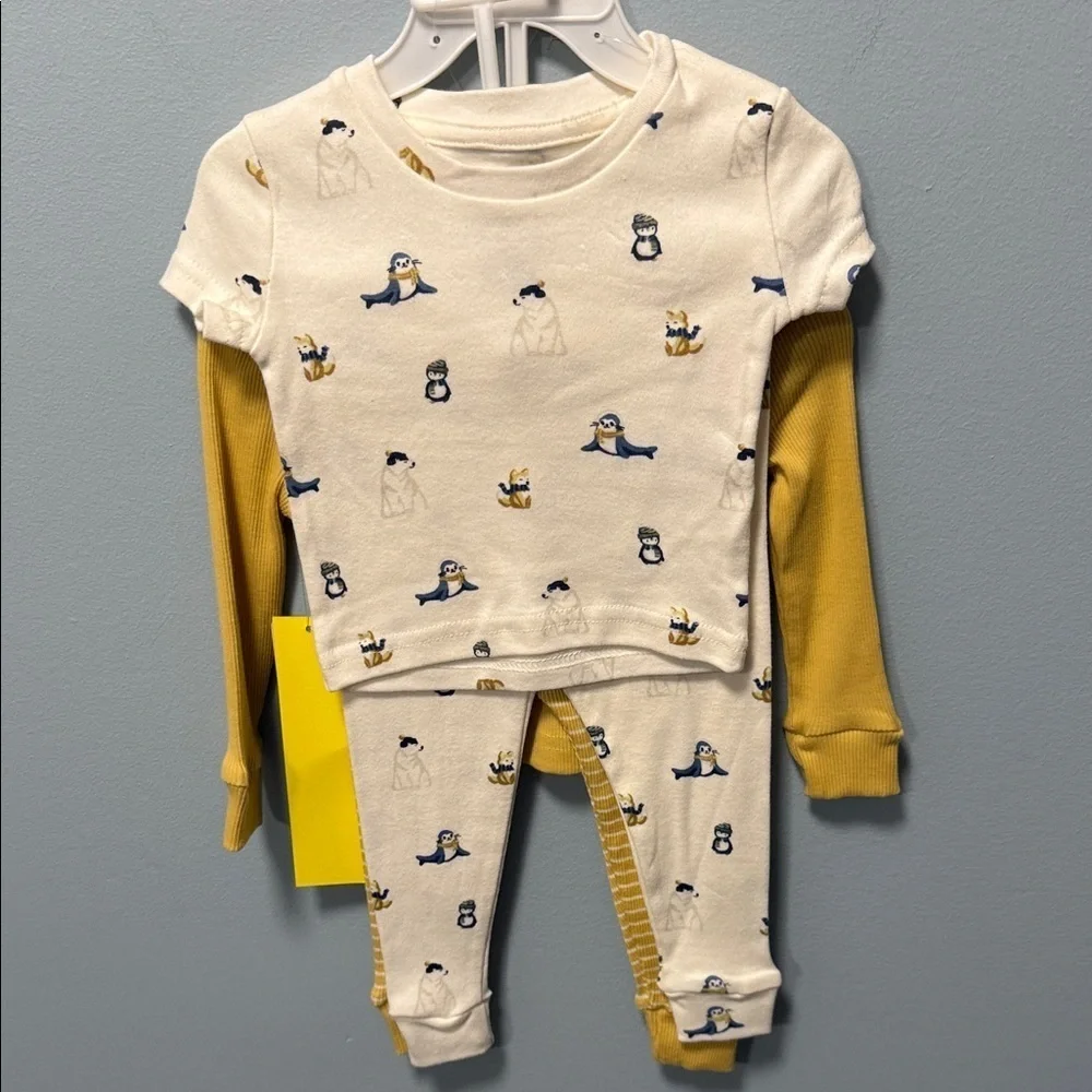4 pc Yellow and Cream Penguin organics Kids Matching Set